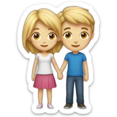 Boy with blonde hair and girl with brown hair hugging sticker