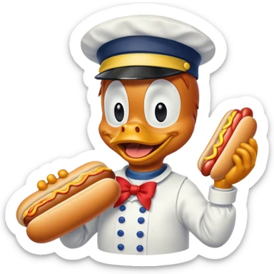 Donald Duck eating a hot dog sticker