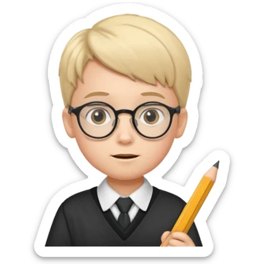 boy kid with glasses → holding a pencil with school uniform sticker
