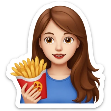 lean female with long hair holding fries and eating pizza sticker
