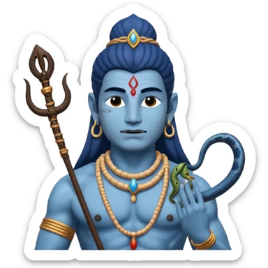 Mahadev real god  shiv not like cartoon  blue body and trishul and and had damru and nack around sanke  sticker
