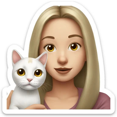 Girl selfie with white cat indoors sticker