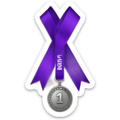 4th place medal made of pewter with a wide purple ribbon as a lanyard and a 4 written on it sticker