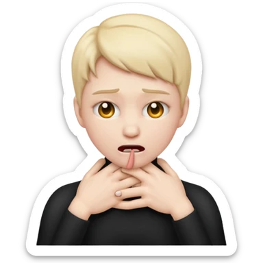 Create an emoji choking violently with hands on neck with a blank expression  sticker