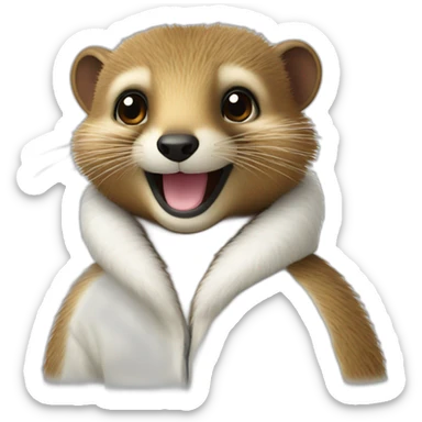 smiling mongoose wearing a fur white coat sticker