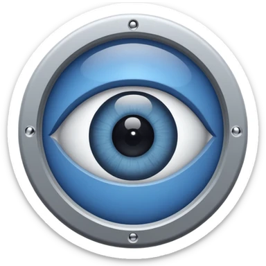 Minimalist emoji-style sticker of a peephole with a realistic eye looking out from inside. Black and gray tones, flat icon, centered eye.
 sticker