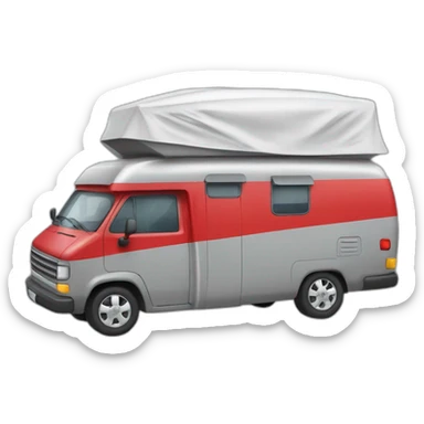 Grey camping car with red Line in the middle wearing a red christmas hat  sticker