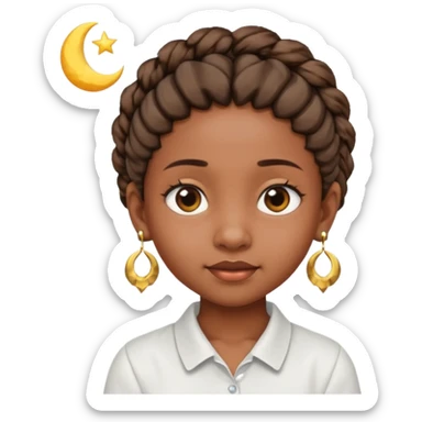 a brown skin ten year old girl with short twists  and moon earrings sticker