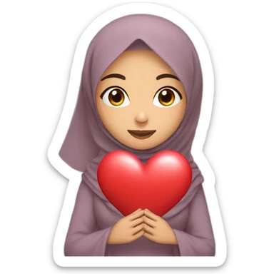 Asian Hijabi girl holding a love heart, long hijab sticker