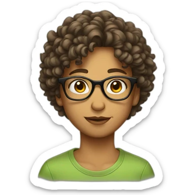 highly sticky-out, glasses and short curly hair with face of a young adult sticker