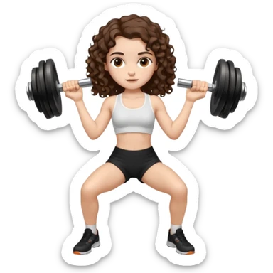 full body, very beautiful italian girl, dark brown eyes, looking like Emma Watson, with curly and big volume very bright brown hair, and a golden piercing ring in nose on left side, pumping dumbbells

 sticker