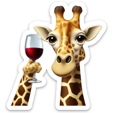 French giraffe holding red wineglass sticker