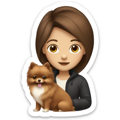 Girl with brown hair and write color Pomeranian  sticker