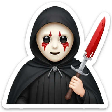 make a ghost face emoji with a cloak on and a bloody knife from the movie scream sticker