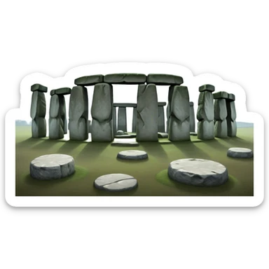Cinematic Realistic Stonehenge Landscape Emoji, depicted with ancient, mysterious stone circles set against a moody sky, rendered with atmospheric lighting and detailed textures that evoke its prehistoric allure. sticker