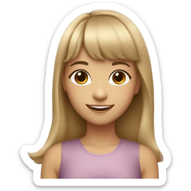 smiling girl, dark blonde hair with bangs and large rosey cheeks sticker