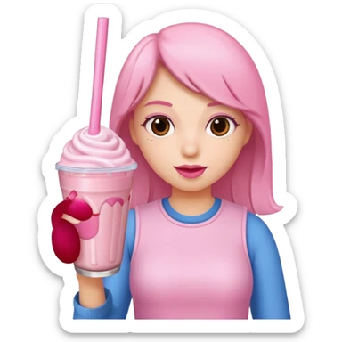 Girl drinking a pink milkshake sticker