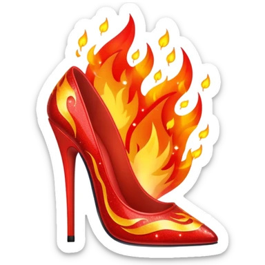 fire red stiletto with pointed toe, surrounded by big flames and sparkles sticker