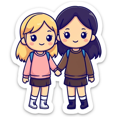 Blonde girl and dark brunette girl best friends sticker
