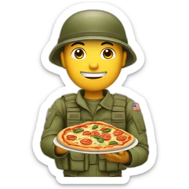 Soldier with pizza and soy beans in the hand sticker
