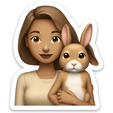 Good looking lady with closed eyes is holding brown/beige bunny, calm  sticker