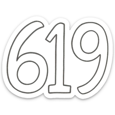 Replace the letter 'A' with the number '619' in the same bold, purple, hand-drawn style on a black background. sticker