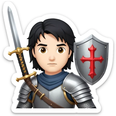 A knight with black hair holding a sword sticker