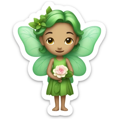 fairy in a cute green dress holding camille flower sticker