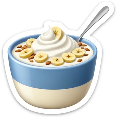 Crüsli-müsli, nøtter, blåbær, bananskiver, med Kefir-Biola-yoghurt i skål  sticker