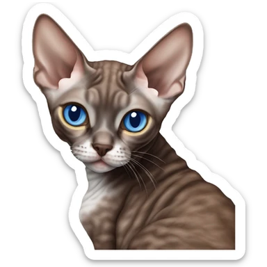 Chocolate Devon Rex cuddling grey Devon Rex with blue eyes sticker