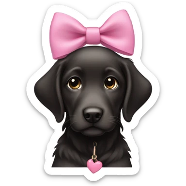 female black retriever puppy with pink bows above her ears sticker