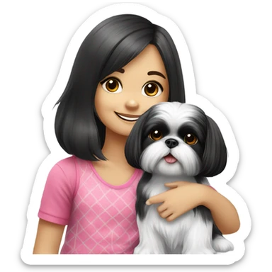 black white shihtzu with girl sticker