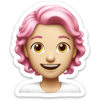 A girl with pink hair, white and shiny skin and a pleasant laugh. sticker