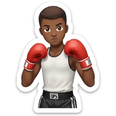 19-year-old Black male boxer in boxing stance, athletic build, boxing gloves sticker
