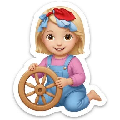 girl baby playing with wheel sticker