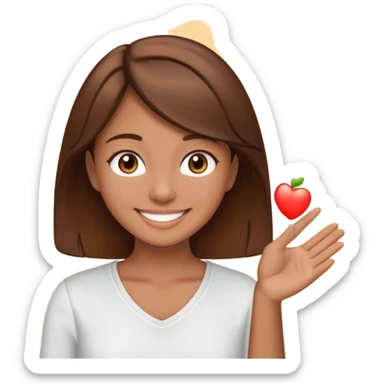 Make an emoji of a girl (no glasses) with brown hair who is teaching how to make an emoji sticker