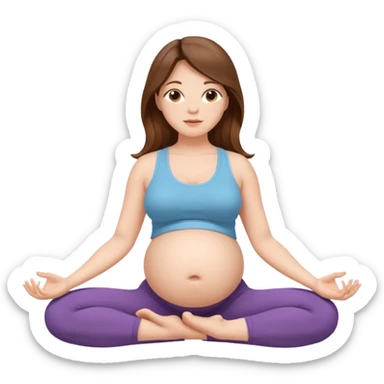 Pregnant woman sitting in a yoga pose with long brown hair and fair skin,." sticker