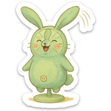 soft pastel green bunny as an electric fan, ears spinning like blades, cheerful expression, full-body sticker