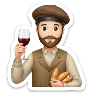 French man with beard, béret, baguette and wine and trousers sticker