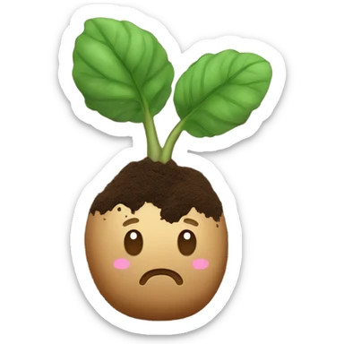 A potato with soil，no leaf，no Face sticker
