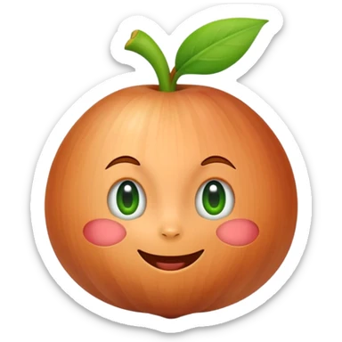 {
  "prompt": "emoji d'une échalote mignonne, forme ovale cuivrée avec petite tige verte, style Apple emoji vectoriel plat, visage kawaii souriant, fond transparent, ombres douces et contours nets"
}
 sticker
