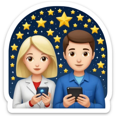 Woman and man calculating their compatibility by the stars sticker