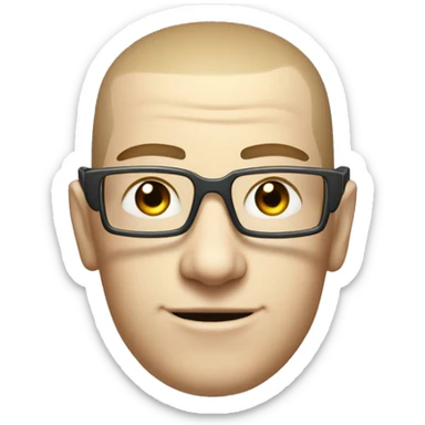 Cyborg head with fair skin, flat top haircut, rectangular glasses, circuits and smiling  sticker