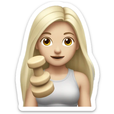 Pale girl with long ash blonde hair lifting weights sticker