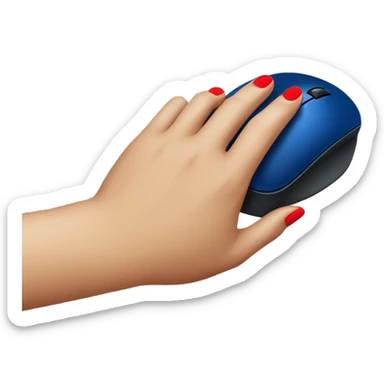 a finger with a red manicure presses a dark blue computer mouse sticker