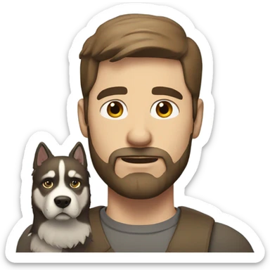 Heavy White man brown hair beard with husky dog  sticker