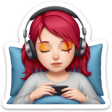 girl with headphone and sleep ,cherry red hair sticker