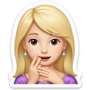 Emoji coquette, shy smile, hand near mouth (simplified), tiny sparkles, soft gradient background, 512x512, transparent background

 sticker