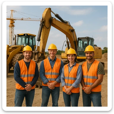 construction equipment and workers in hard hats sticker