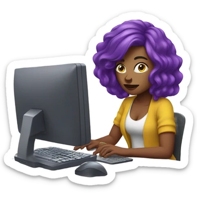 purple hair woman work on computer sticker